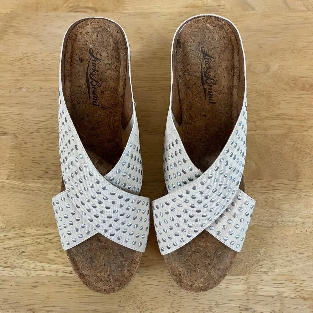 Lucky Brand White Miller Platform Cork Wedges